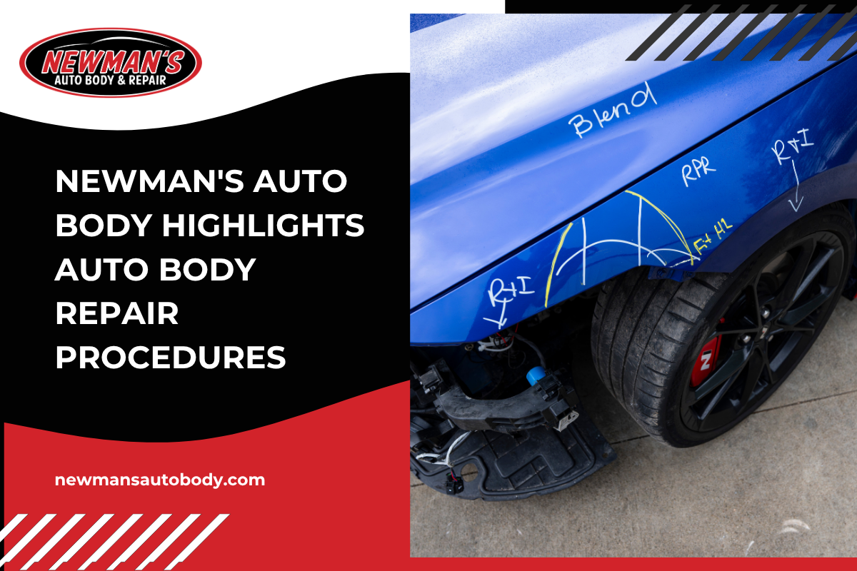 Professional auto body repair procedures at Newman